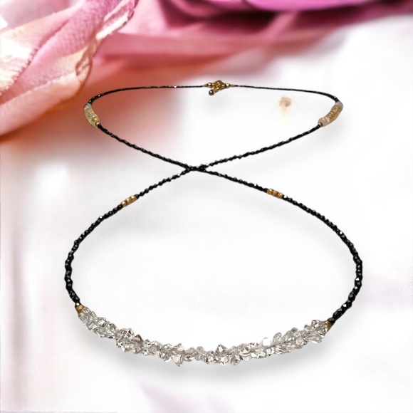 Natural Spinel, Opal, Herkimer Diamond Wrap Bracelet Convertible Necklace Gold - Picture 7 of 7